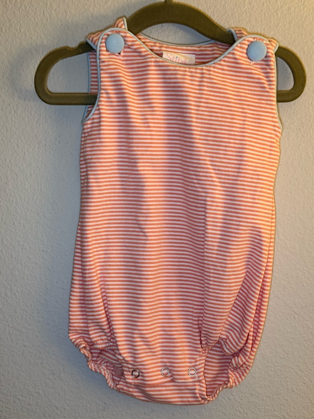 Peach and White Striped Baby One-Piece Bodysuit with Snap Closures